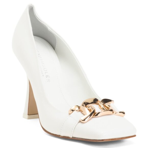 BEAUTIISOLES Made In Italy Leather Franca Square Toe Pumps With Chain Detail - Picture 1 of 3